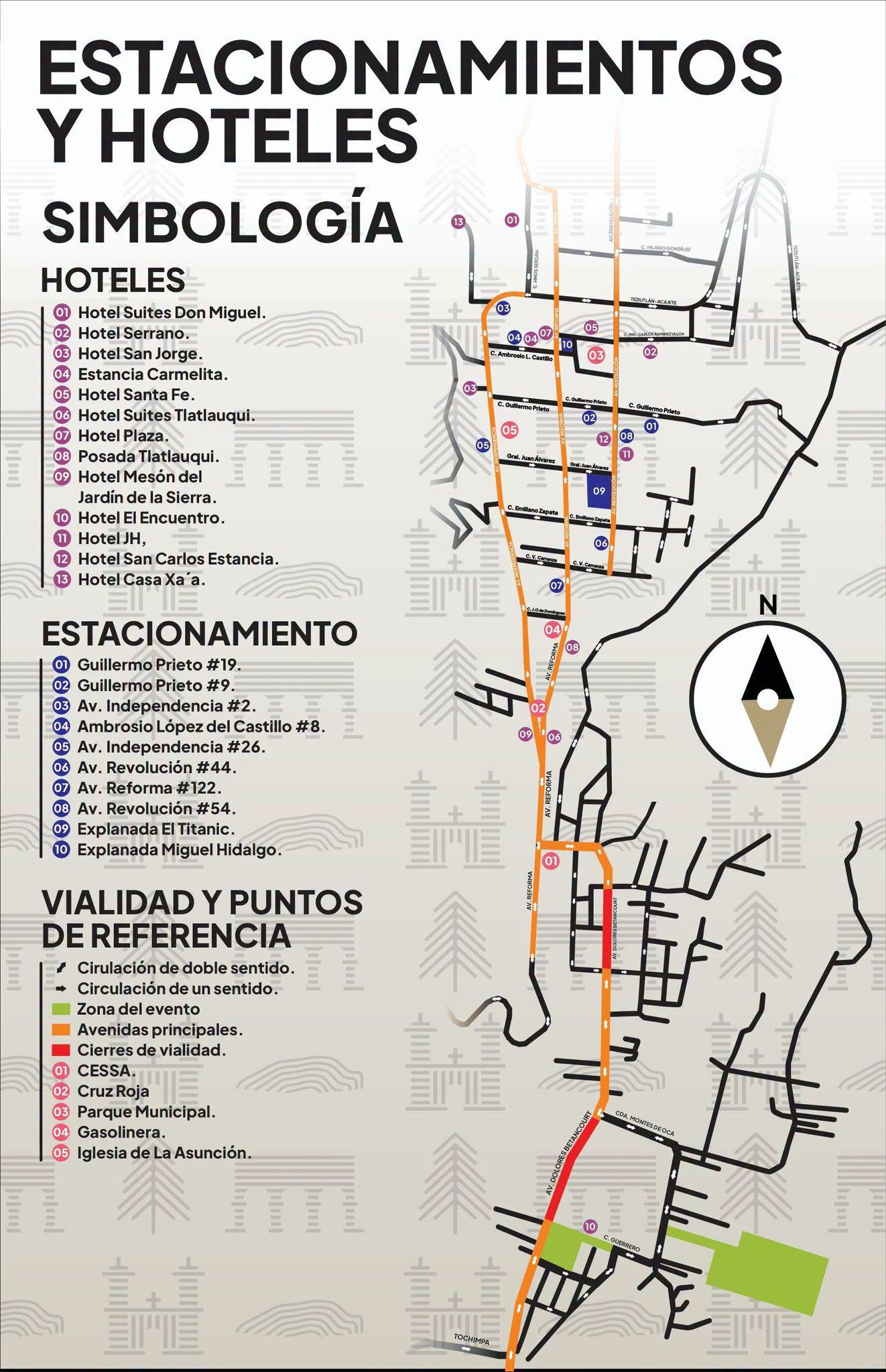 Consulta el mapa de estacionamientos y hoteles para tu visita a Tlatlauquitepec