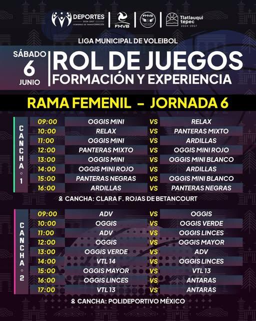 Rol de juegos sábado 6 de junio.
