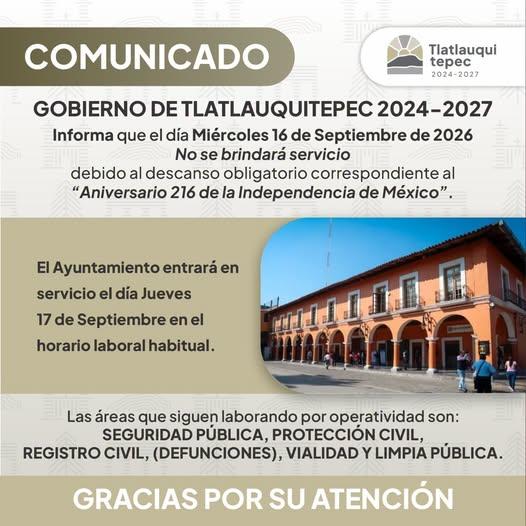 Aviso importante para la ciudadanía de Tlatlauquitepec